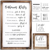KIBAGA Farmhouse Bathroom Decor Set of 2 - Funny Interchangeable Wall Signs That Will Bring a Good Laugh To Your Bathroom - Rustic Wooden Picture Frames with Unique Sayings Are Perfect For Your Home image 0